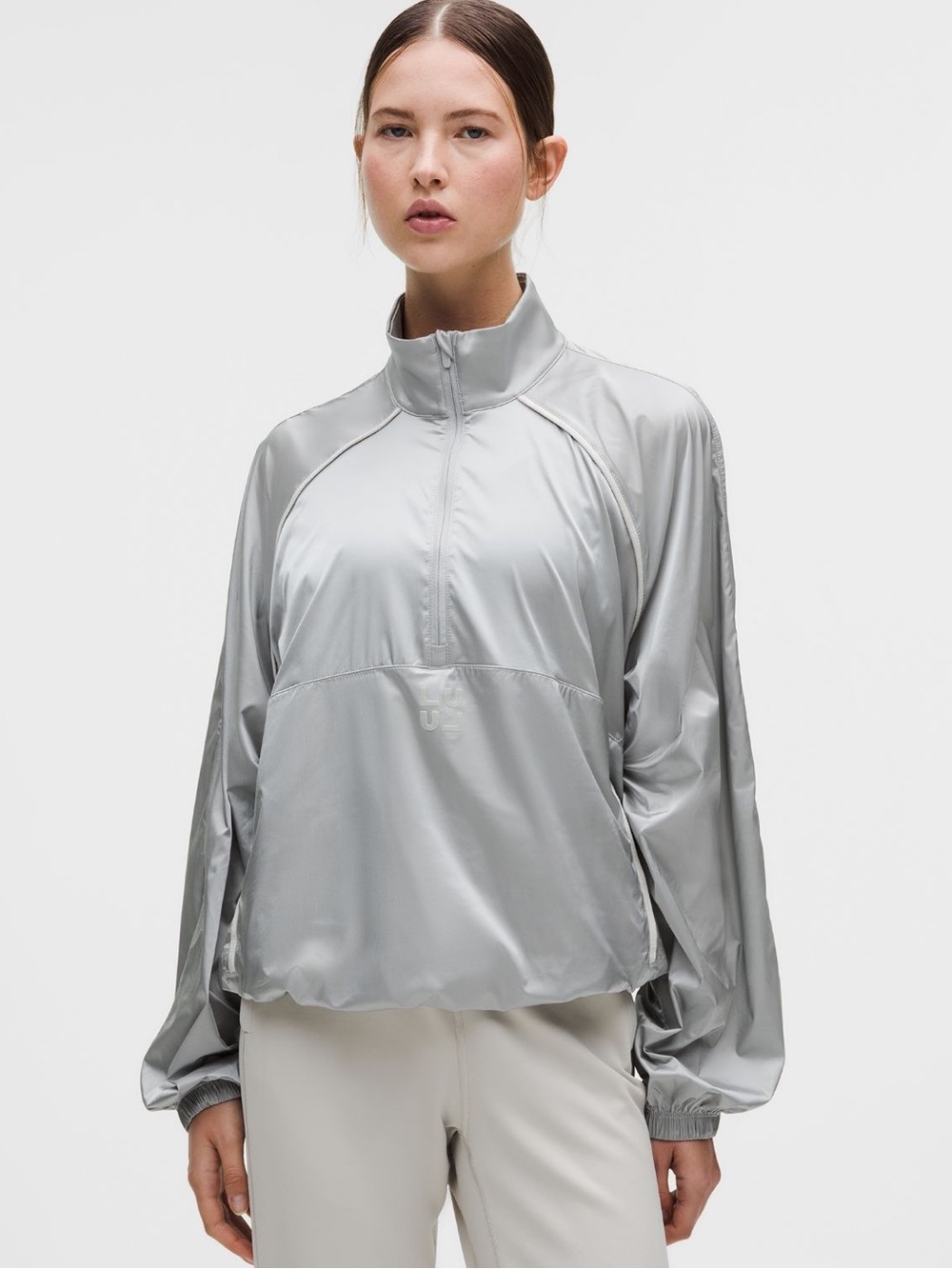 Lululemon Stretch-Satin Flocked Training Jacket, Silver Drop/Dove Grey, Size XL